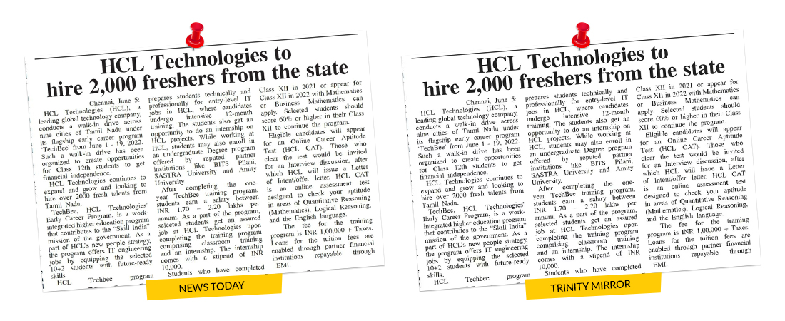 HCL Tech holds walk-in drive in Tamil Nadu for class 12th students under ‘TechBee’ program